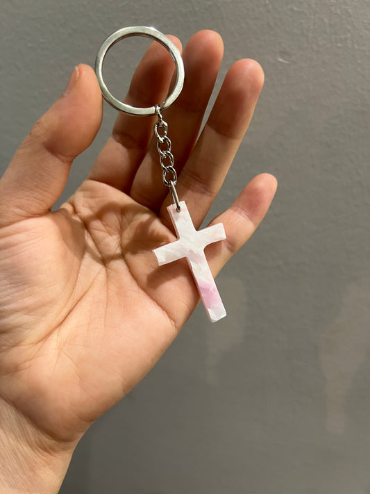 Recycled plastic cross keychain, cherry blossom collection, limited edition