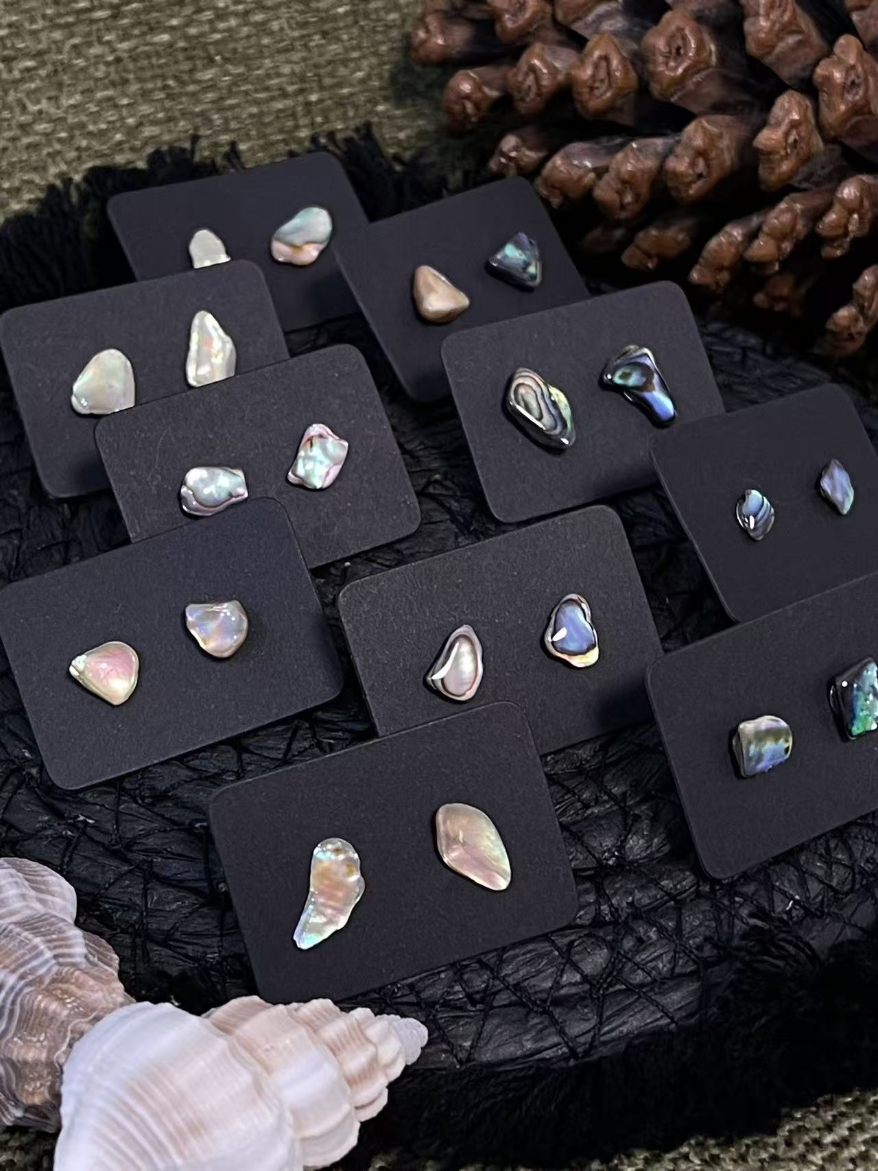 Costal revival seashell sterling studs, Handmade