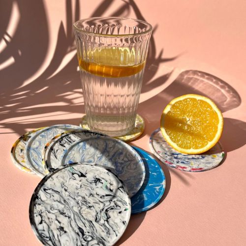 Eco-Story Coasters: Handcrafted Drink Coasters from Recycled Plastic 4pk - J.W. Frye
