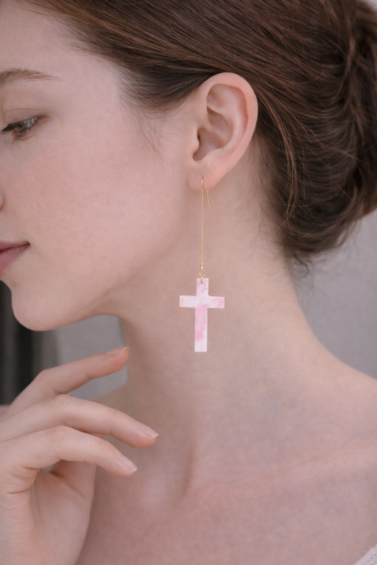 Recycled Plastic Cross Threader Earrings, Made in Greece, Assembled in USA