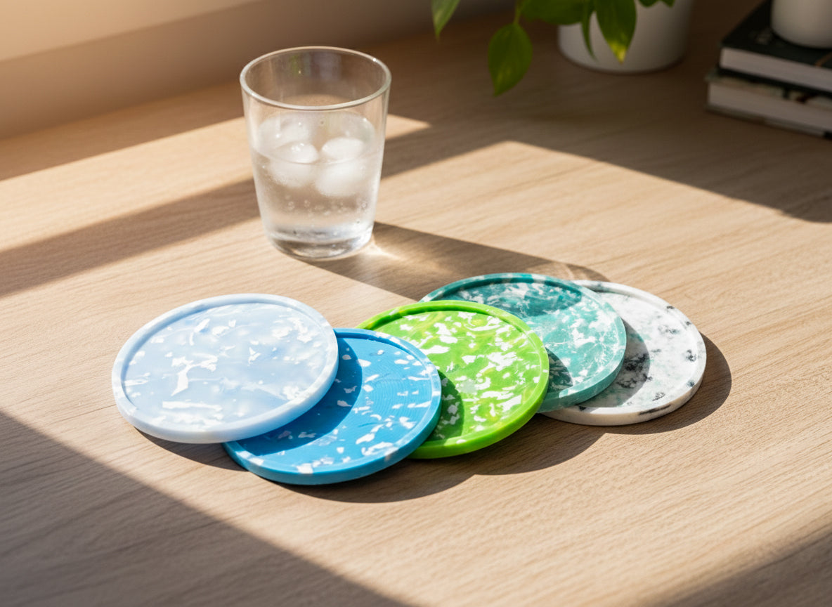 Sustainable marble print Coaster: Handcrafted Coaster from Recycled Plastic 4pk