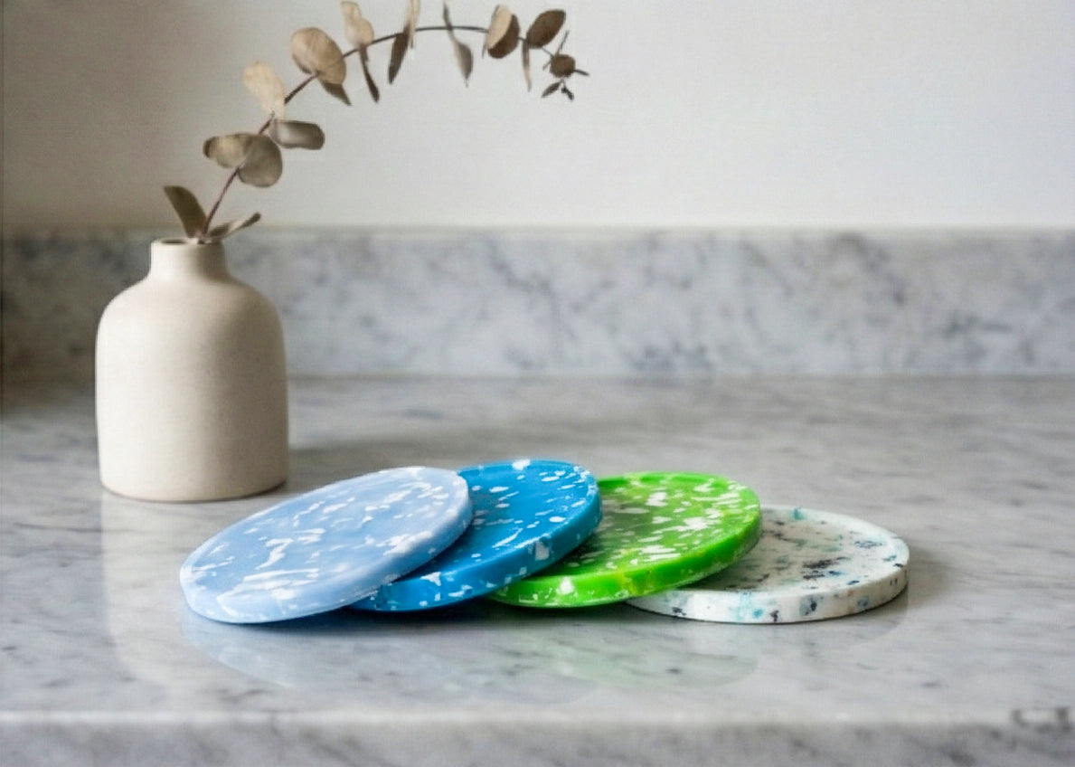 Sustainable marble print Coaster: Handcrafted Coaster from Recycled Plastic 4pk