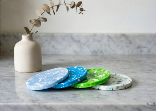Sustainable marble print Coaster: Handcrafted Coaster from Recycled Plastic 4pk