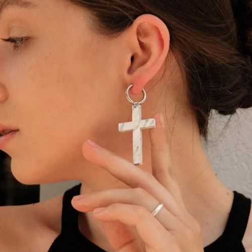 Eco-Friendly Cross-Shaped Hoop Clip-On Earrings from Recycled Plastic - J.W. Frye