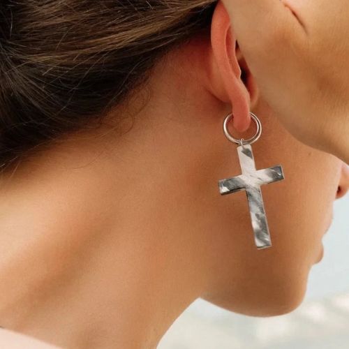 Eco-Friendly Cross-Shaped Hoop Clip-On Earrings from Recycled Plastic - J.W. Frye