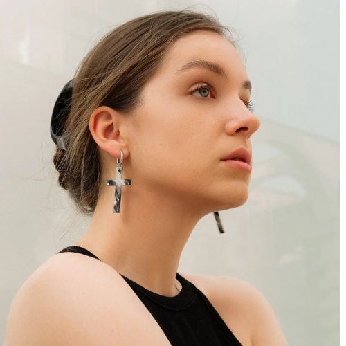 Eco-Friendly Cross-Shaped Hoop Clip-On Earrings from Recycled Plastic - J.W. Frye