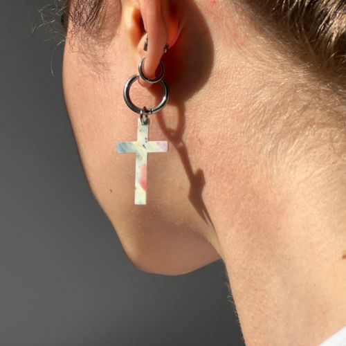 Eco-Friendly Cross-Shaped Hoop Clip-On Earrings from Recycled Plastic - J.W. Frye