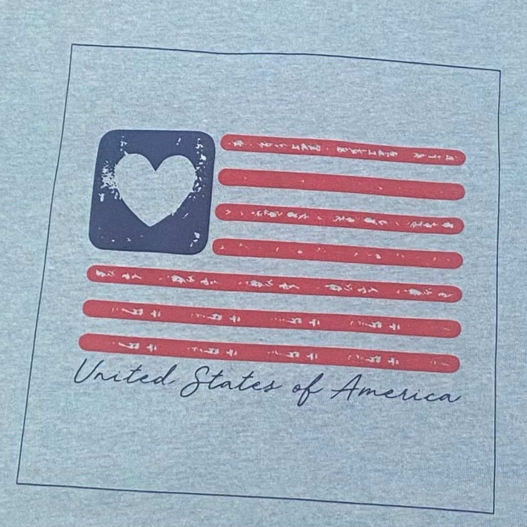 Eco-Blend Heart Flag Tee: Sustainable USA Pride with Recycled Cotton & Plastic - J.W. Frye