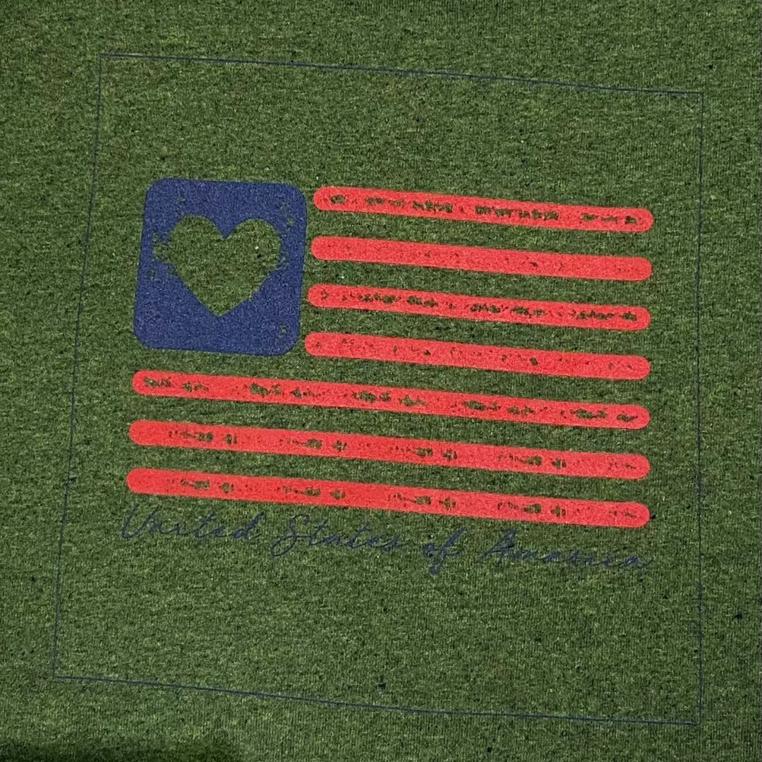 Eco-Blend Heart Flag Tee: Sustainable USA Pride with Recycled Cotton & Plastic - J.W. Frye