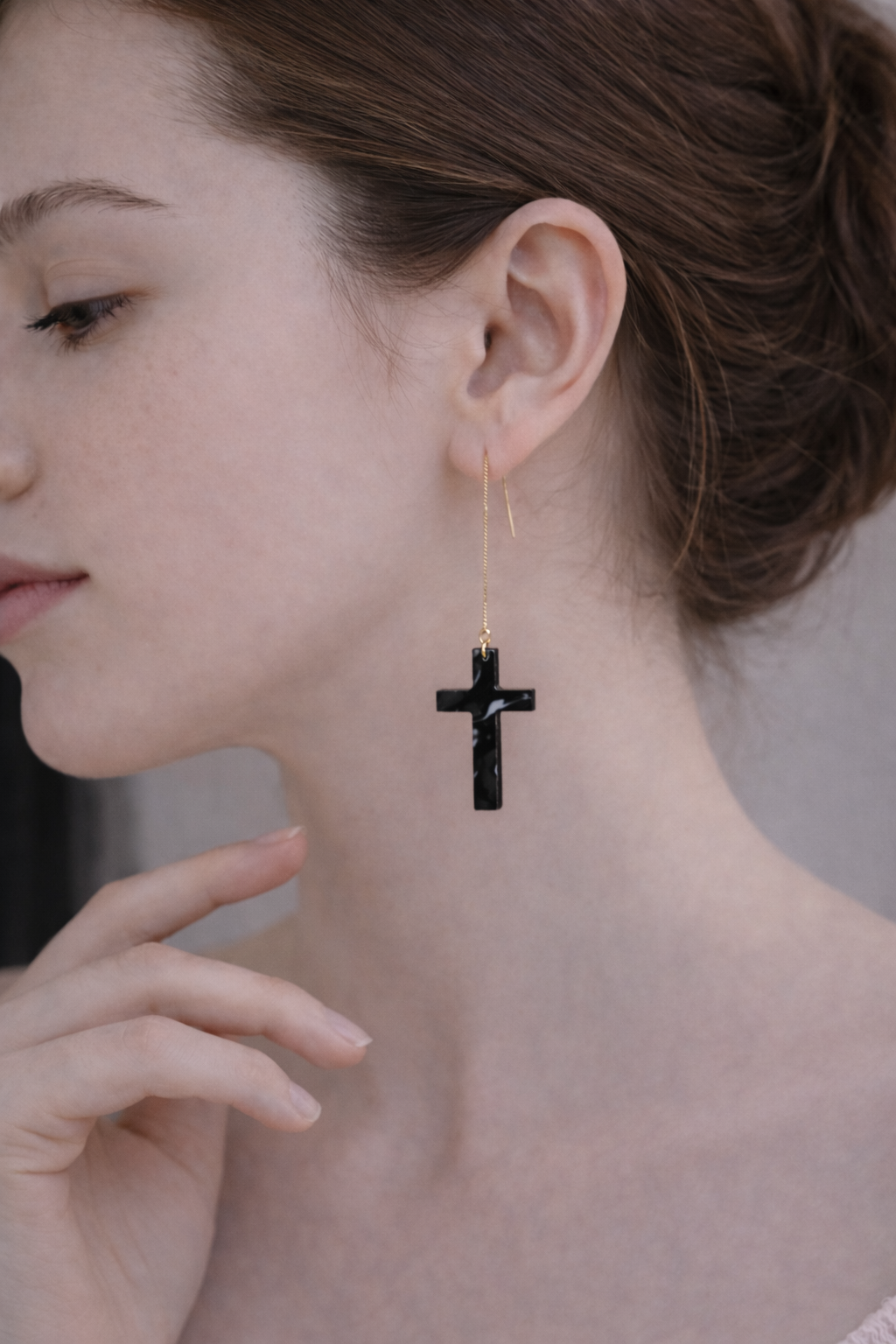 Recycled Plastic Cross Threader Earrings, Made in Greece, Assembled in USA