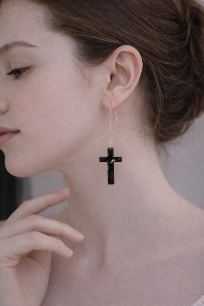 Recycled Plastic Cross Threader Earrings, Made in Greece, Assembled in USA