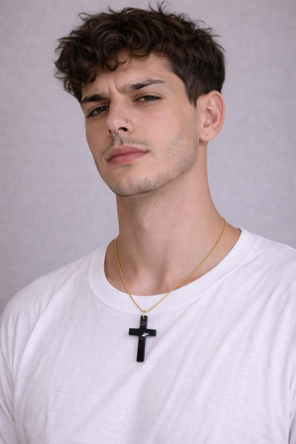 Recycled Plastic Cross Threader Necklace, Made in Greece, Assembled in USA